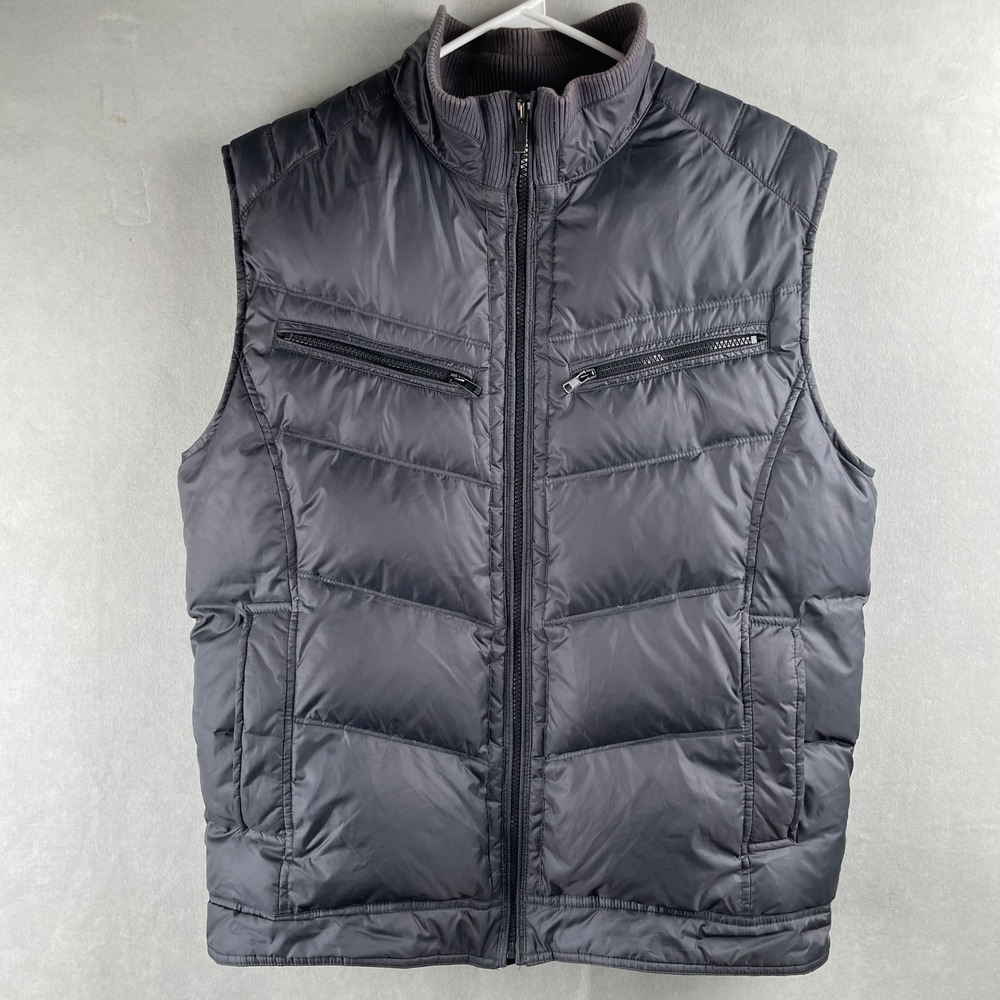 DKNY Active Puffer Vest Charcoal Gray‎ Fleece Zip Ribbed Collar Outdoors Mens M
